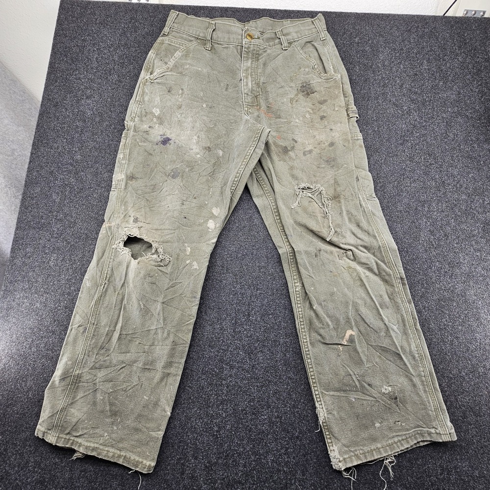 Paint Splattered Faded Green Carhartt Carpenter work pants B11 MOS 32x30 Men's